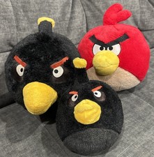 Set of 3 Angry Birds Plush 2 Red And Black 2010 Commonwealth Toy No Sound READ