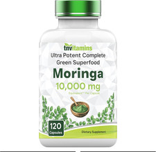 Organic Moringa Powder Capsules - 10000mg of Pure Nutrient - 120 Capsules