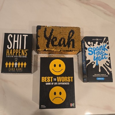 (4) Lot of Home card games Spank The Yeti - Stuff Happens - Best To Worst - Yeah