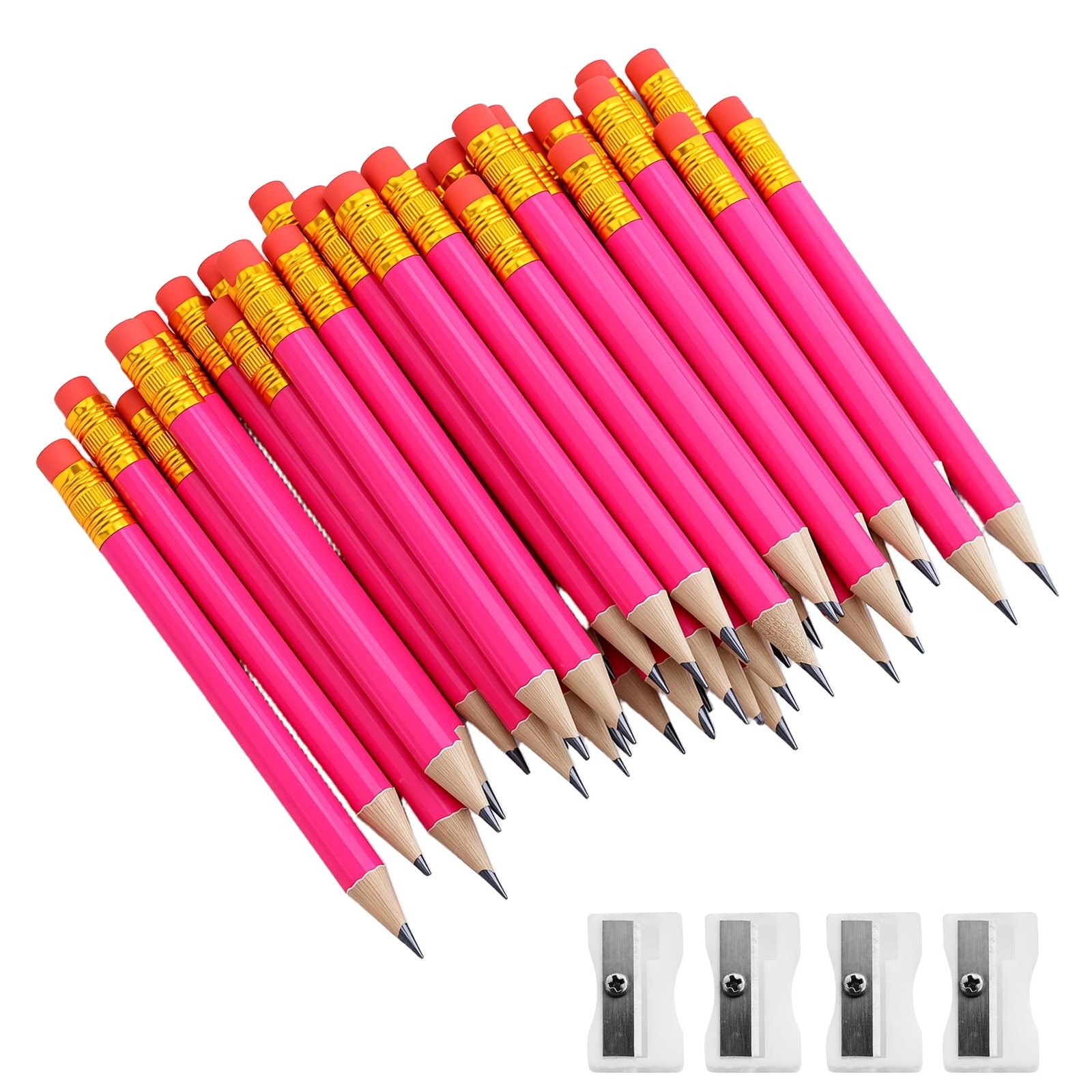 48 mini crayons HB en bois avec gomme et taille-crayons pour l'école