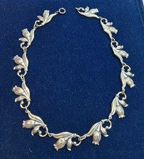 Beautiful Vintage Danecraft Art Deco Sterling Silver Tulip Flower Link Necklace