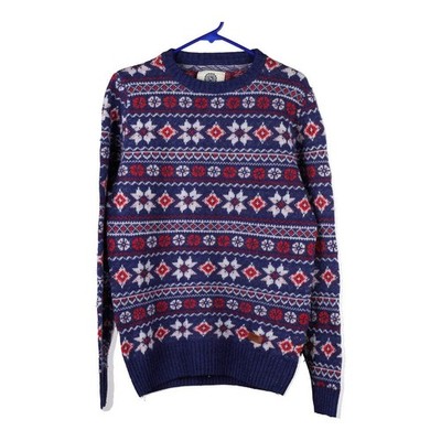 Franklin & Marshall Christmas Jumper - Large Blue Wool Blend