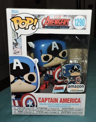 Captain America Funko Pop! #1290 Amazon Exclusive Marvel Collectible Figure+Pin