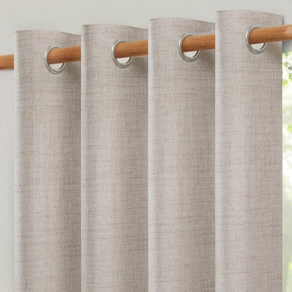 Gardinen 2Er Set Leinen ÖSen Halbtransparent 240Cm Lang 140Cm Breit Natur-image