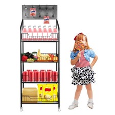 4-Tier Wire Rack Wheels Hooks Free-Standing Display Pantry Kitchen