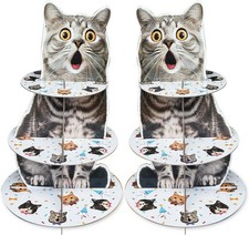 2 Pack Cat Cupcake Stand Birthday Party Decorations Supplies, Cat 3 Tier