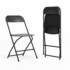 Black Plastic Seat with Metal Frame Folding Chair Set of 2 