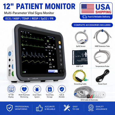 12-Inch Patient Vital Signs Monitor Multi-Parameter ECG/NIBP/TEMP/RESP/SPO2/PR