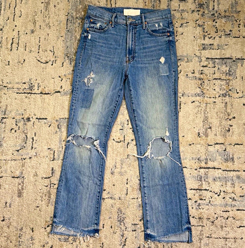 MOTHER Insider Crop Step Fray Women’s Blue Medium Wash Distressed Cropped