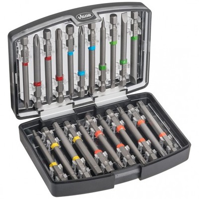 VIGOR Bit Box, 1/4' (6,3 mm) Sechskant massiv, Schlitz, Kreuzschlitz PH, PZ