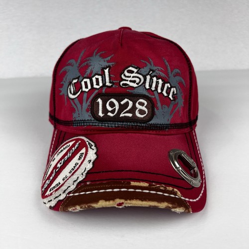 Vintage Red Stripe Beer Mens Distressed Adjustable Hat Cap with Bottle Opener