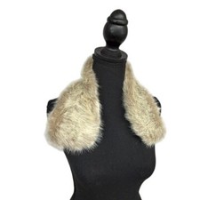 Women's Faux Fur Collar Neck Warmer Shawl Accent Beige Brown