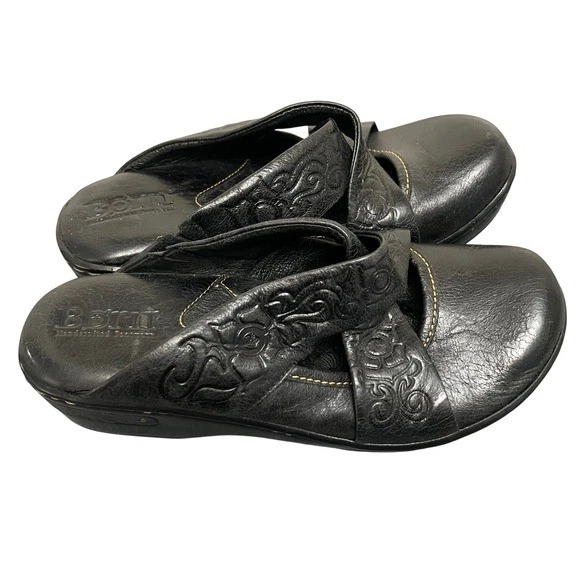 Zuecos Born Cuero Negro Repujado Floral Cómodos Zapatos Mula Para Mujer Talla 9 Foto 3 de 4