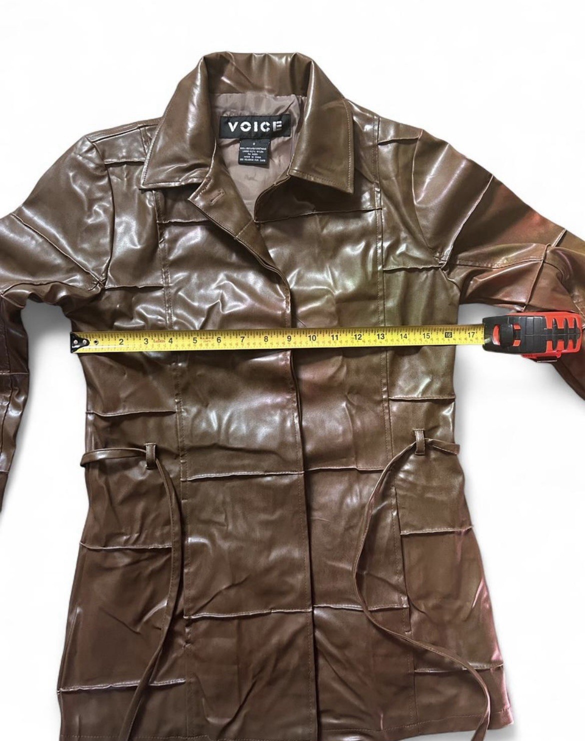 Y2K Patchwork “Leather” Brown Jacket Size small - image 4