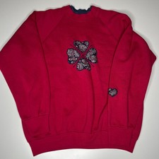 Vintage 90s Fruit of the Loom Red Sweatshirt XL USA Made Paisley Heart Patchwork