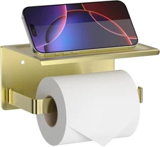 Tindbea Toilet Paper Holder with Phone Shelf Adhesive or Screw Wall Mount Toi...