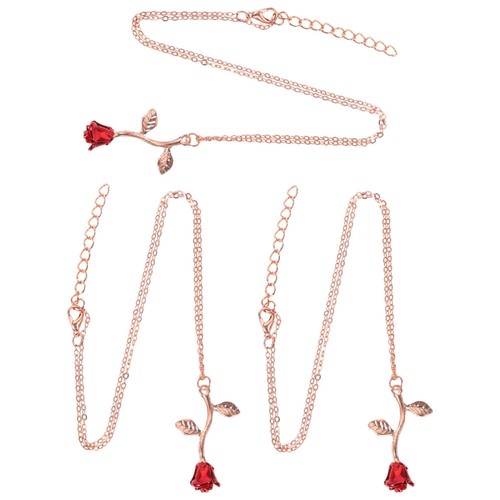 Collar rosa roja 3 piezas colgante collar aleación de moda - Imagen 6 de 12