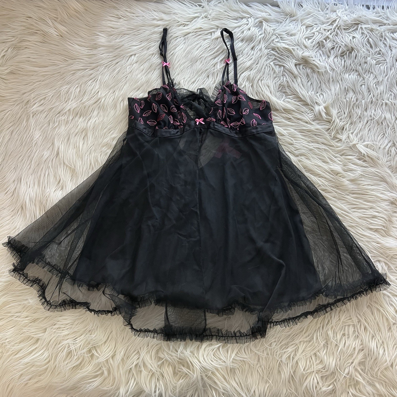 Y2K Betsey Johnson Intimates Babydoll Lingerie Slip Sheer Ruffled Women’s Size M