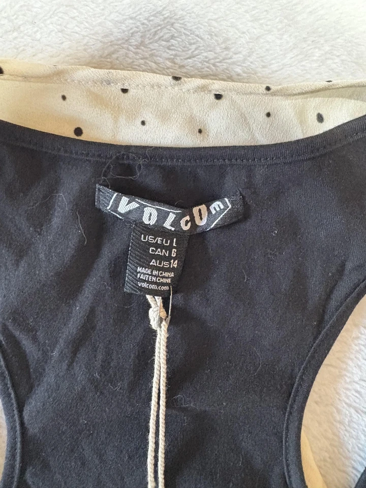 Volcom Tank Top Womens Large Black Cream JAW-JOPLIN Two For One Polka Dot New - Image 4 of 4