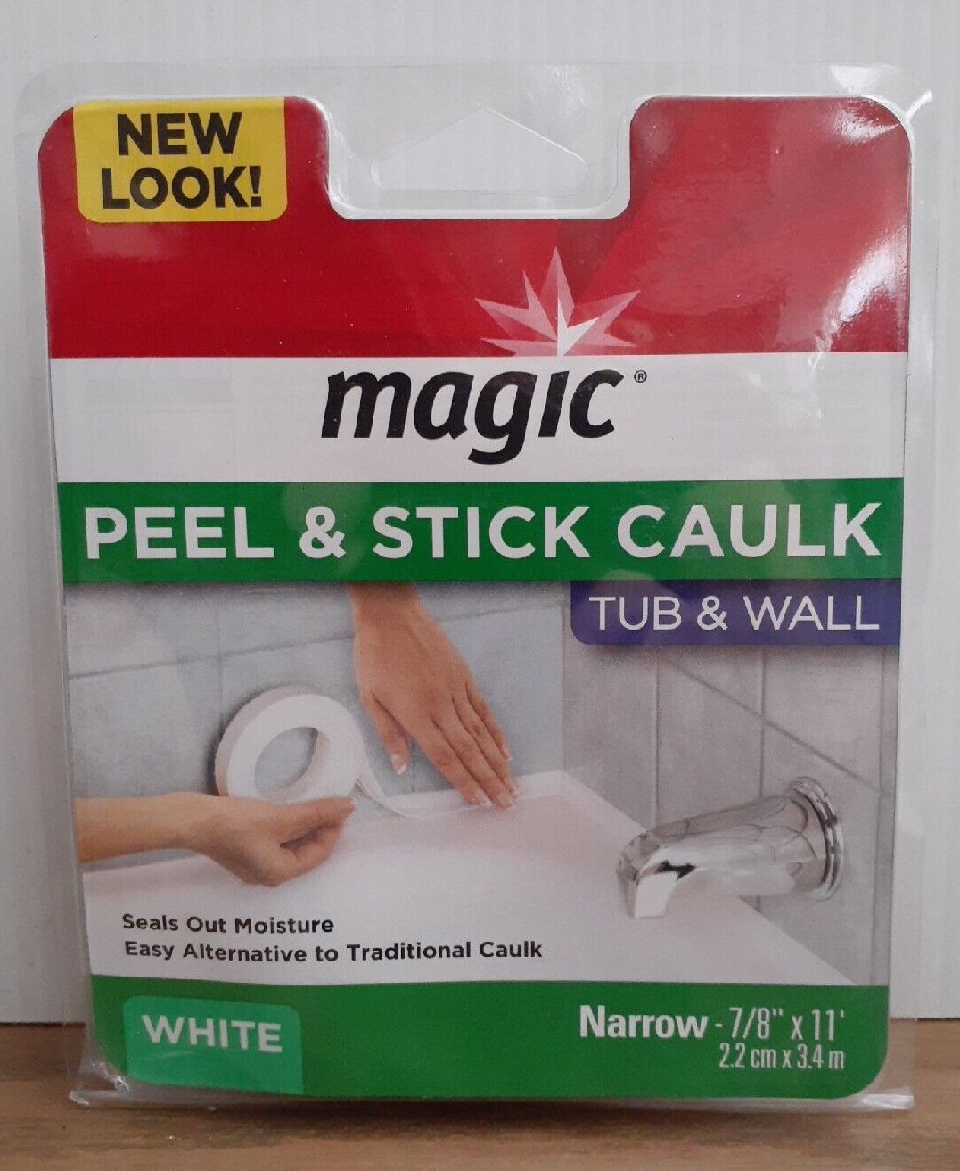 Magic Peel & Stick Caulk Tub & Wall WHITE 7/8" x 11' Bathtub Shower