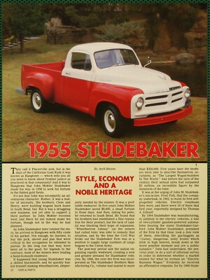 Studebaker 1955 Half Ton Pickup Truck Design Spec Vintage Pictorial Article 1988