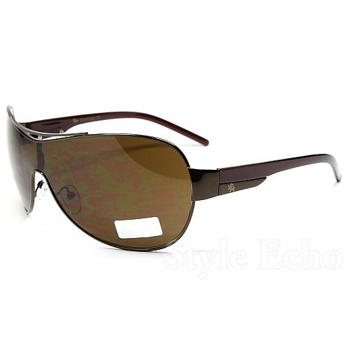 Top Bar Khan Mens Oversized Round Metal Shield Designer Sunglasses - Picture 1 of 6