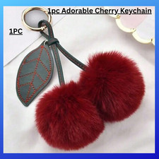 Furry Cherry Keychain Fluffy Car Keyring Plush Pendant Key Chain Bag Charm