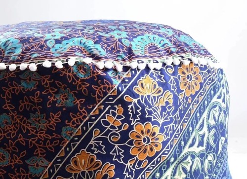 Round Ottoman 22" Cotton Pouf Scale Stool Chair Cover Moroccan Indian Handmade - Picture 4 of 4