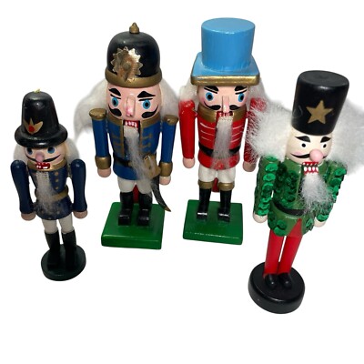 4 Wooden Nutcracker Figurines Christmas Decoration 5''-6'' Standing Tall