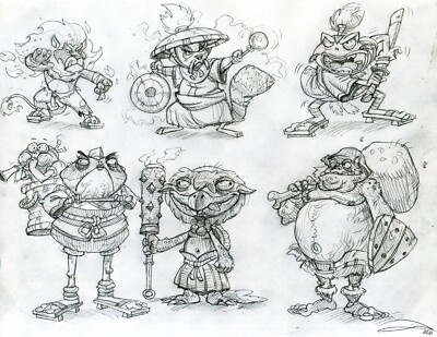 Original Various Character Design Concepts Pencil Drawings - Hand Signed