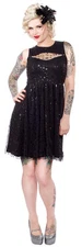 130332 Black Sparkle Lux Dress Sourpuss Glitz Glam Pinup Sexy Rockabilly S Small