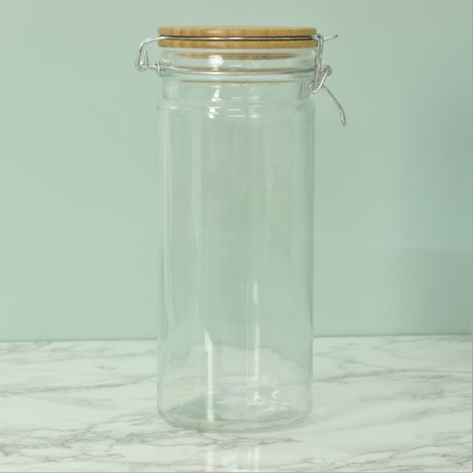 Glass Storage Jar 1.3L Airtight Wooden Lid Canister Food Pasta Rice Preserve Jar