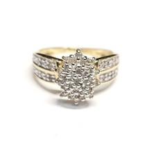 Solid 10K Yellow Gold .35ctw Diamond Cluster Ring Band Size 6.5