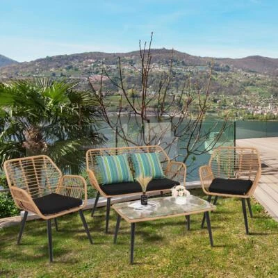 4 places Salon Jardin Mobilier Patio Terrasse Exterieur Foteuil Table Chaises - Photo 1/4