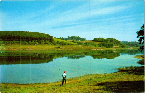 Oneida Dam Reflections in Water Man Standing at Edge Butler PA Postcard ...