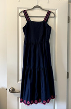 J. Crew Women's Navy Pink Eyelet Embroidered Scallop Tiered Midi Dress XS
