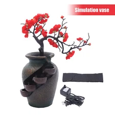 Flower Vase Waterfall Fountain Tabletop Indoor FengShui Water Fountain Decor USA