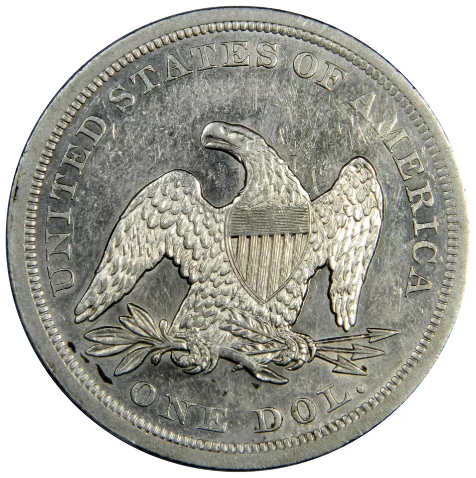 Dólar de la libertad sentada 1842 ~ huelga aguda au/bu ¡sobre sin circular! Foto 2 de 2