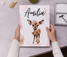 Baby Girl Name Personalised Wall Decor Print Paper Poster Deer Floral Background