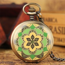 Women Men Pocket Watch Mechanical Flower Case Luxury Hand Wind Watches Fob Chain