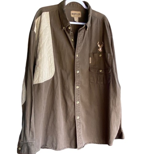 Magellan Shooting Brown Button Down Men’s Shirt 3XL Tan Canvas Patch Padded - Picture 2 of 14