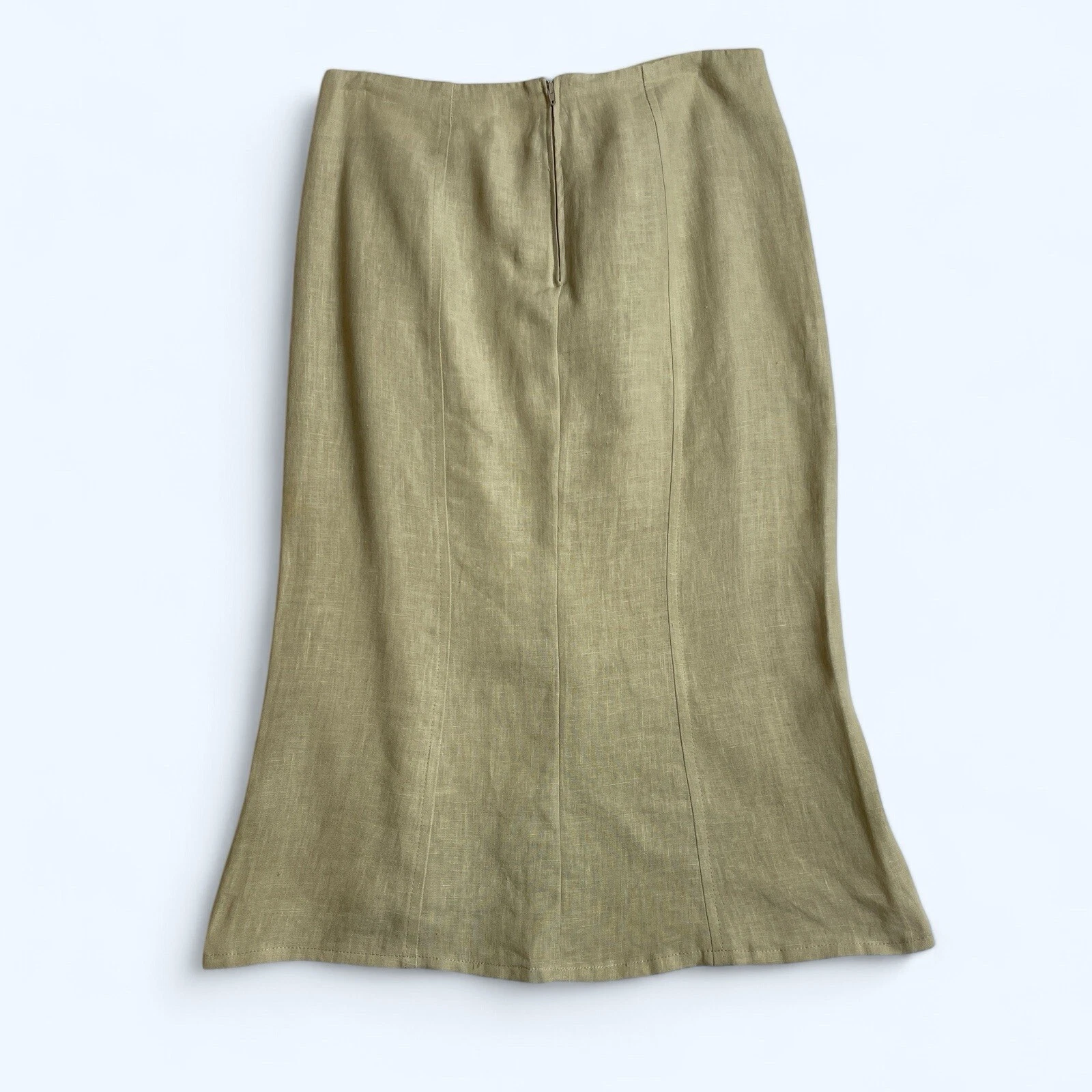 Womens Beige Neutral Knee Length Pure Linen Skirt Size 10 Low Rise