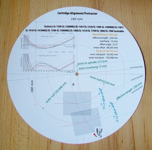Technics SL-1300/1400/1500/1600/1700/1800/1900 Tonearm Alignment Protractor