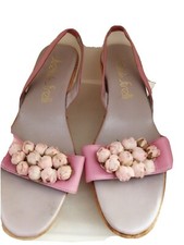 Olivier Strelli Sandales vintage Tallon En Bois Cuir Rose et fleurs 39.5