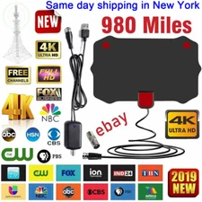 980 Mile Ultra Thin Flat Indoor HDTV Amplified HD TV Black Antenna For Fosmon