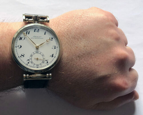 Rare Big Swiss ANTIQUE Mens Marriage Luxury Wristwatch DOXA with Enamel Dial - Picture 18 of 18