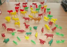 Lot of 58 Toy Colorful Vintage Hard Plastic Toy Farm Animals a Few Farmers Mini