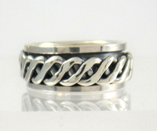 .925 Sterling Silver Spinner Ring Band Antiqued Woven Braided Rope sz 6.5