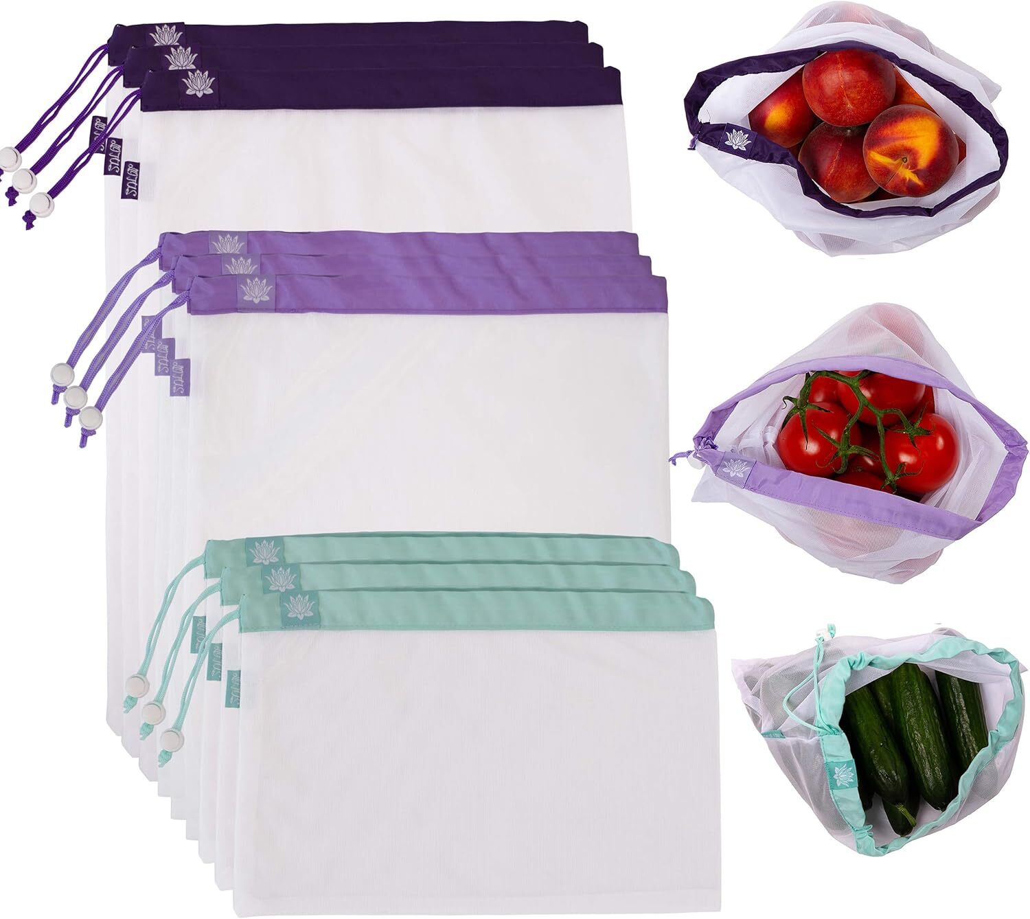 Lotus Reusable Eco-Friendly Mesh Produce Bags for Sustainable Shopping