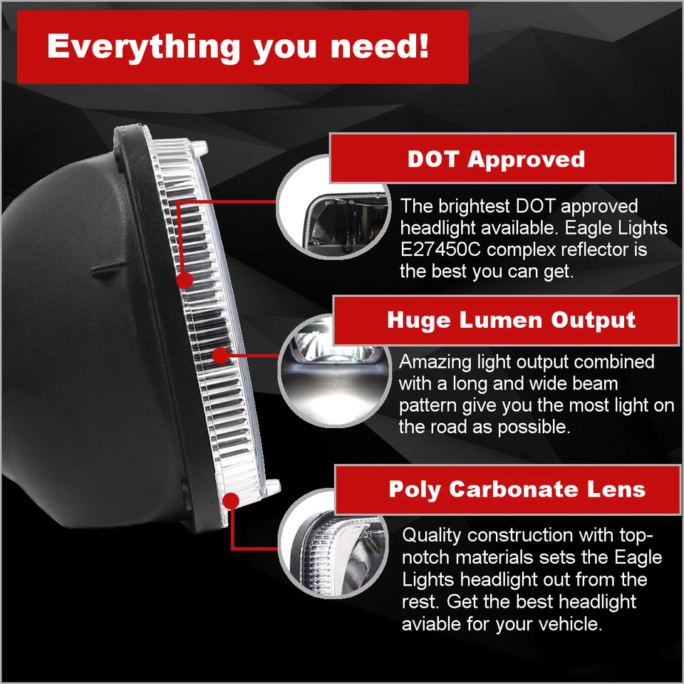 Luces de cabeza reflectora complejas Eagle Lights 27450C 5 x 7 Plug n' Play para Toyota Foto 3 de 4